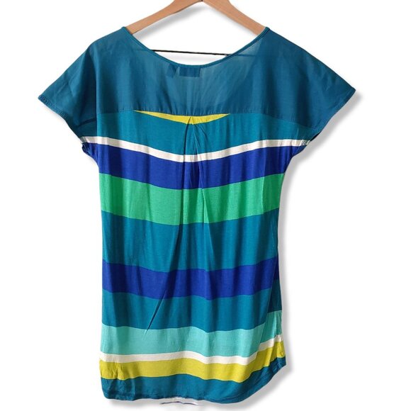 a.n.a t-shirt womens short-sleeve stripes Blue green white Size Small - Picture 2 of 6